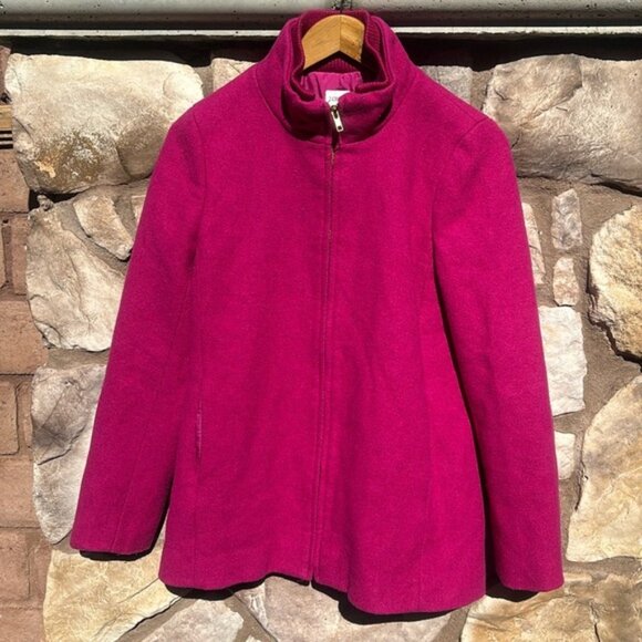 J Crew Wool Coat Pink Zipper Front High Neck Size 6 Gold Zipper Winter - Picture 11 of 11